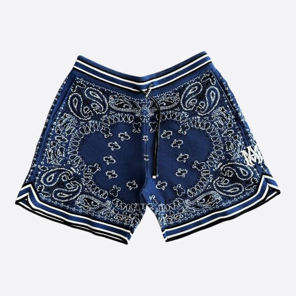 Amiri Blue & White Bandana Basketball MA Logo Shorts